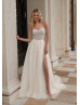 Beaded Ivory Lace Tulle Slit Enchanting Wedding Dress